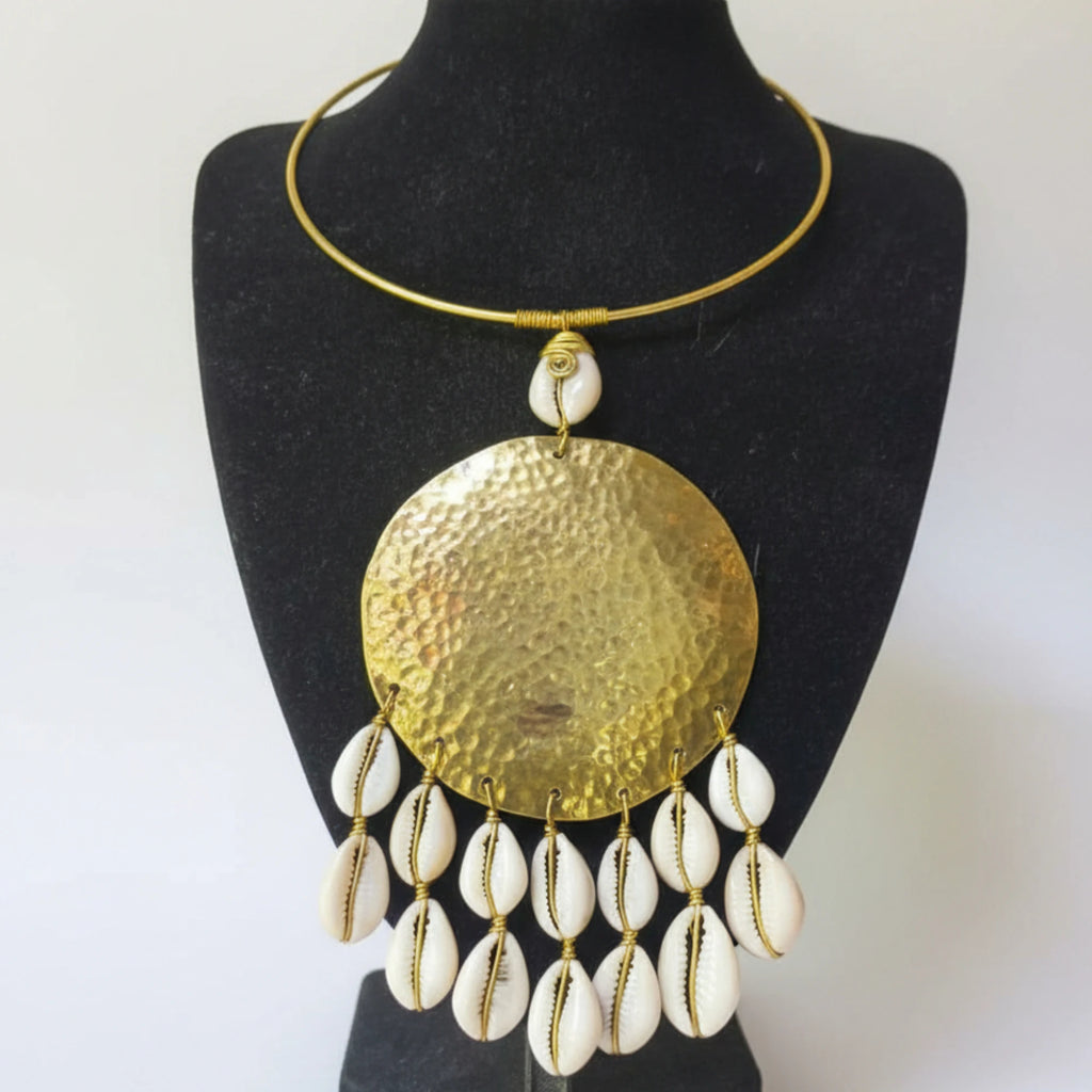 Brass and cowrie shell necklace