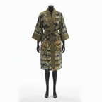 Camouflage-patterned robe on a mannequin against a white background