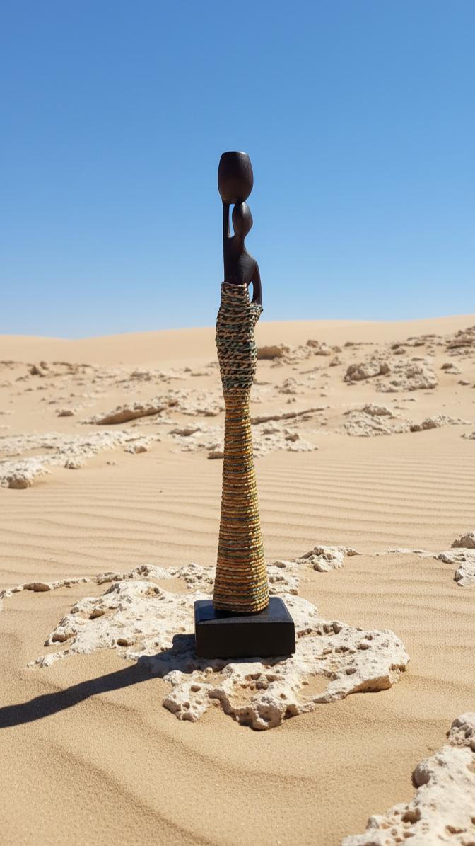 Statue in the desert with clear blue sky