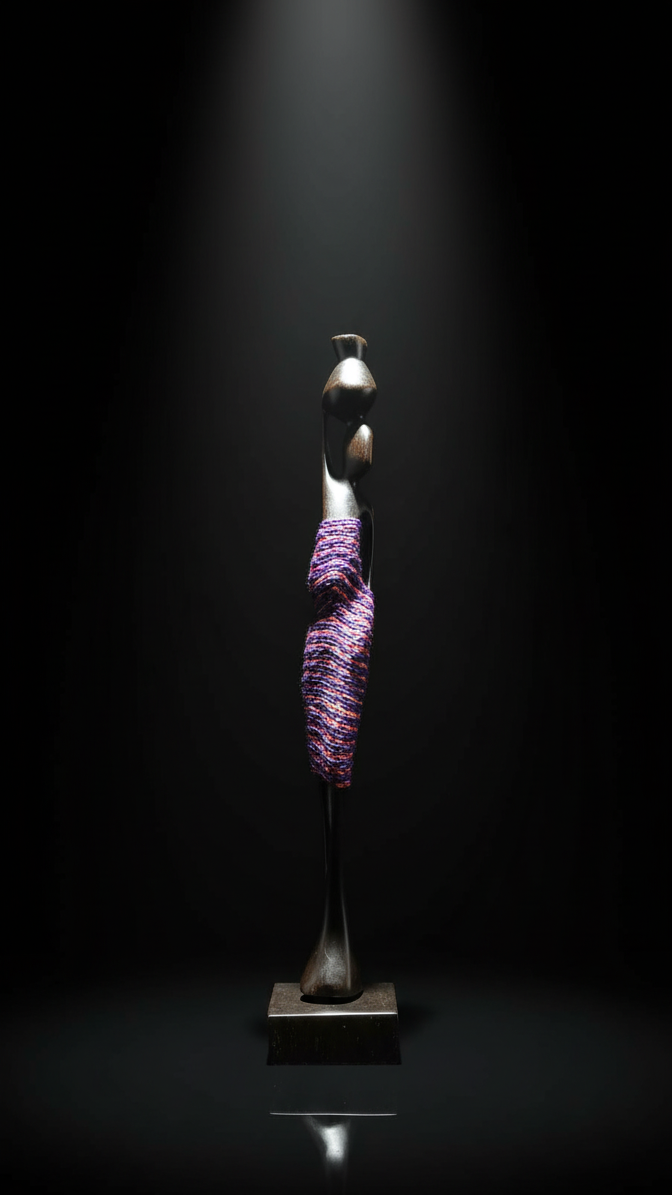 Purple glass sculpture on a black background