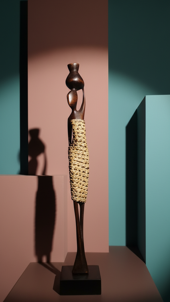 Decorative sculpture with a textured design on a neutral background