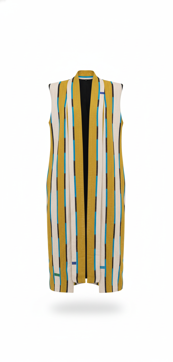 Gold and Teal Striped Sleeveless Duster