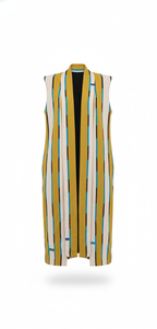 Gold and Teal Striped Sleeveless Duster