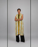 Gold and Teal Striped Sleeveless Duster
