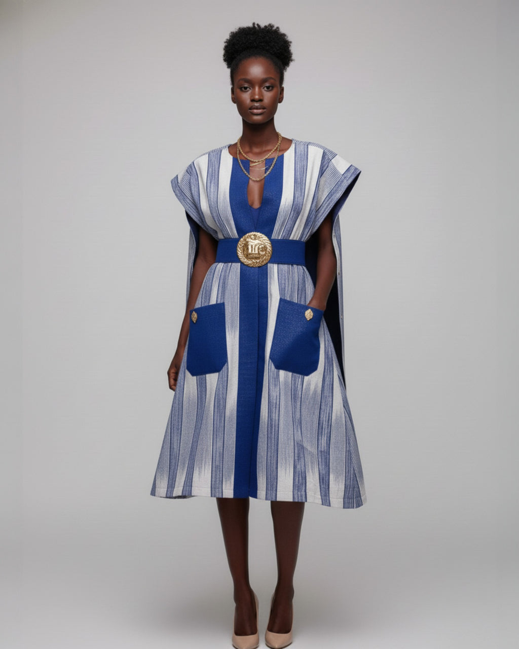 Regal Striped Cape Dress