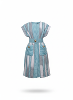 Striped Cap-Sleeve Belted Dress