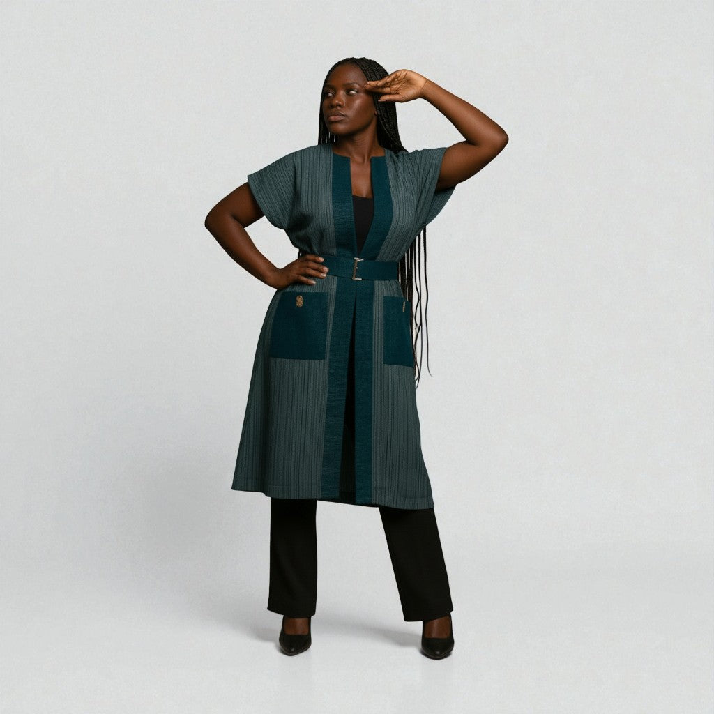 Textured Teal Belted Vest