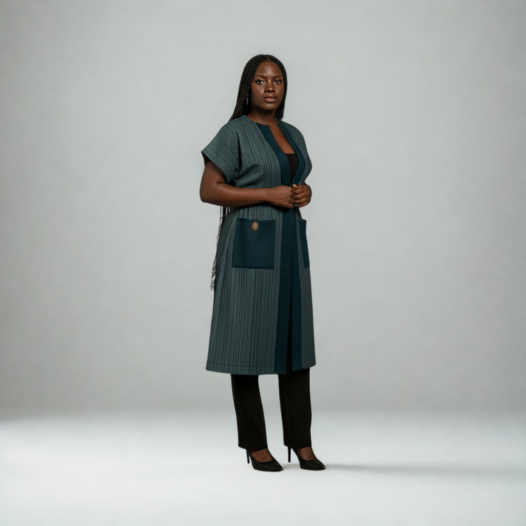 Textured Teal Belted Vest