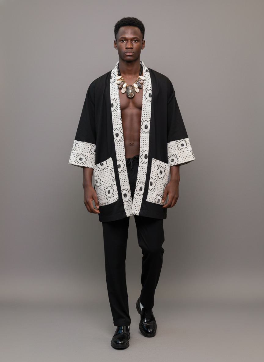 Patterned Panel Kimono Jacket