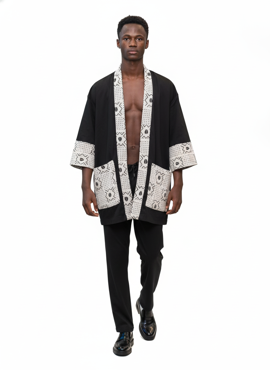 Patterned Panel Kimono Jacket