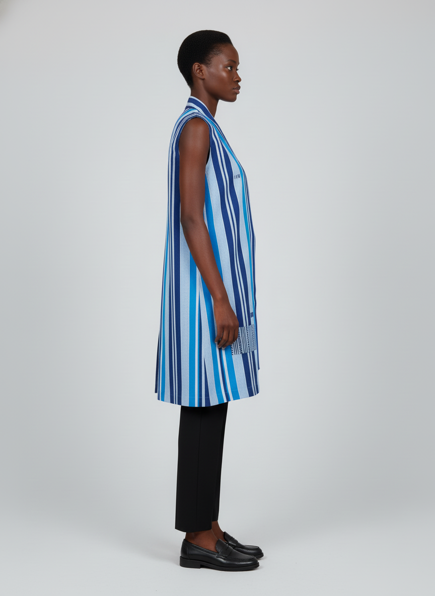Woven Striped Sleeveless Duster