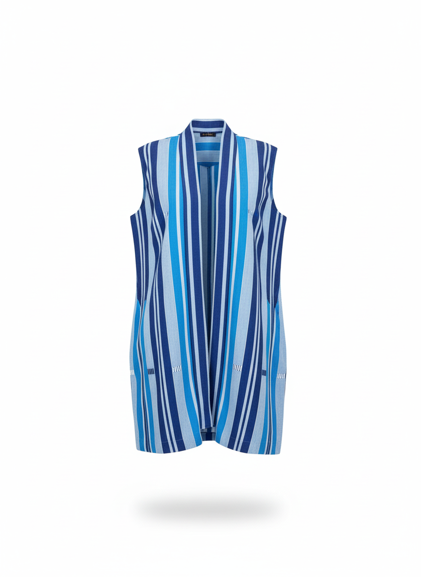 Woven Striped Sleeveless Duster