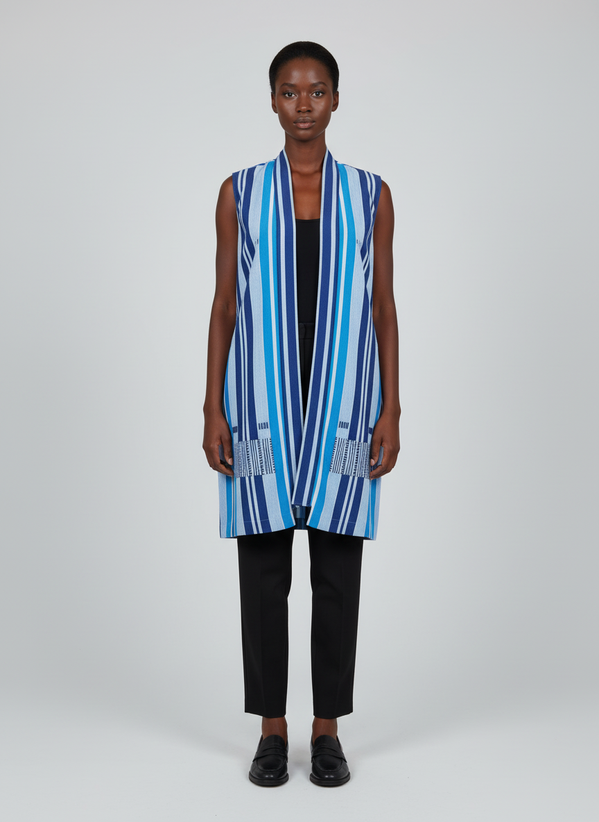Woven Striped Sleeveless Duster